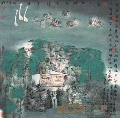 卢禹舜 宿王昌轩隐居诗意图 镜心 69.5×70cm